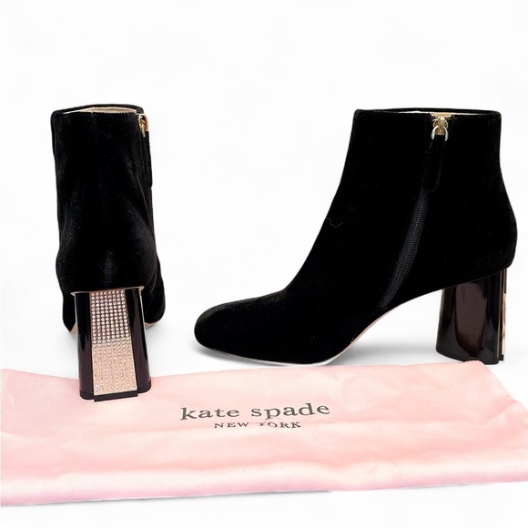 Kate Spade Reenie Velvet Booties Jewel Rhinestone Ankle Heel Black 10M GUC - Picture 1 of 11